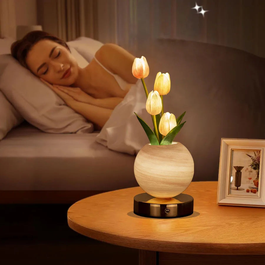 Tulip LED Night Light USB Rechargeable Desk Decor Lamp Simulation Bouquet Table Lamp Bedroom Bedside Atmosphere Light Ornaments