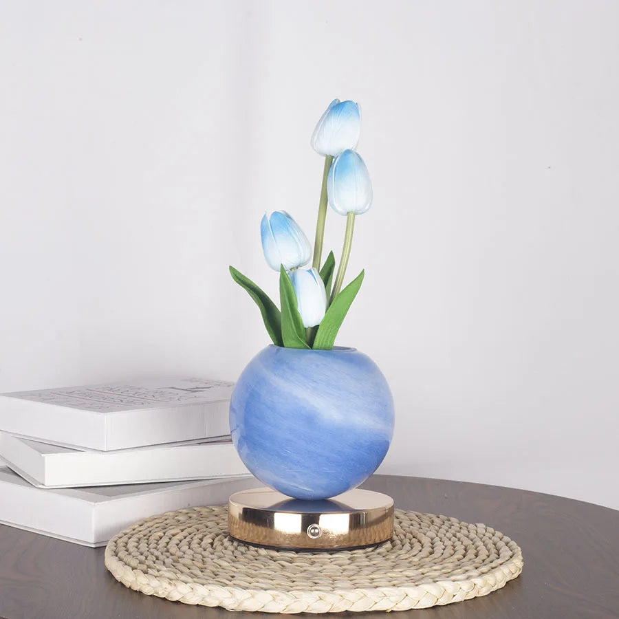 Tulip LED Night Light USB Rechargeable Desk Decor Lamp Simulation Bouquet Table Lamp Bedroom Bedside Atmosphere Light Ornaments